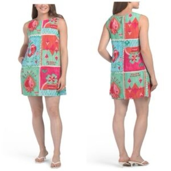 Paper Heart women’s dress large 12 14 mini shift colorful pattern boho pockets - Picture 2 of 10